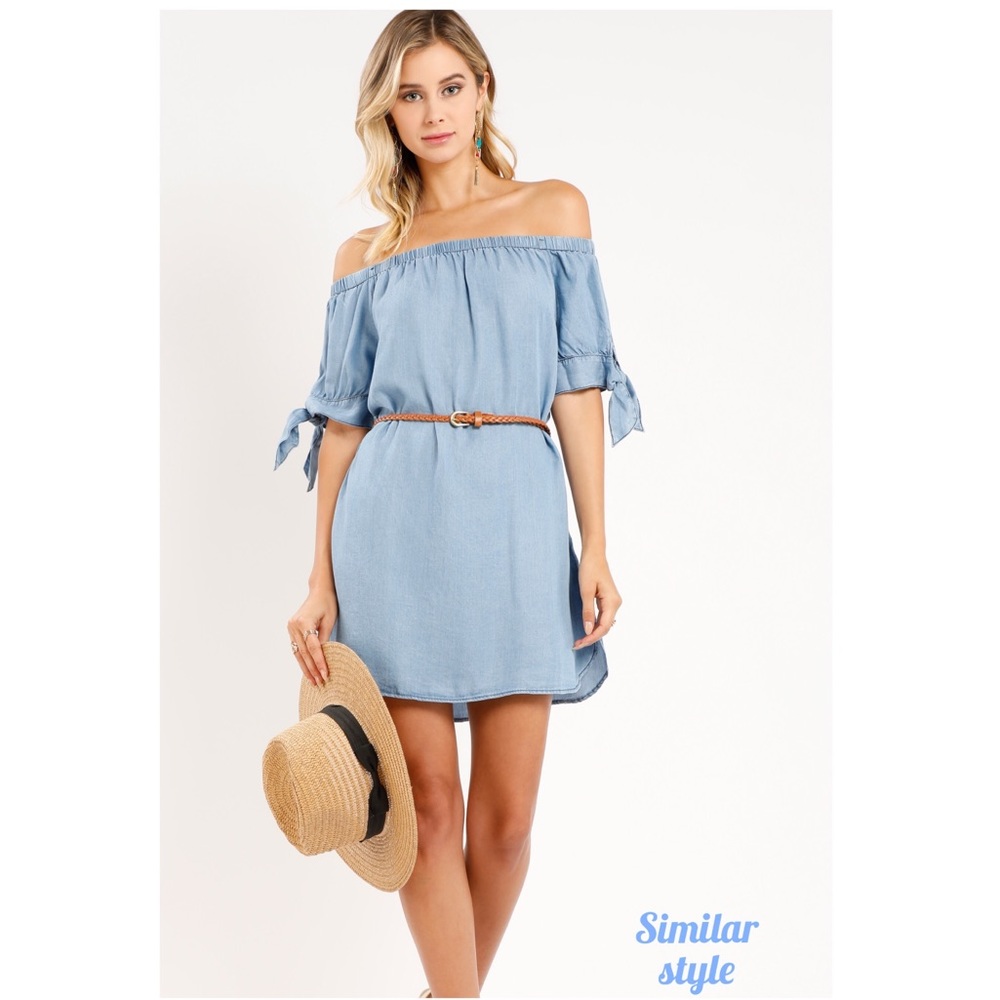 Mind Code Chambray Off the Shoulder Dress